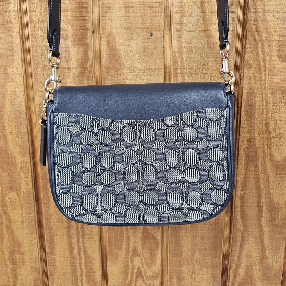 Coach Amelia Saddle Bag In Signature Jacquard Midnight Navy Cu998 Crossbody - Picture 4 of 13